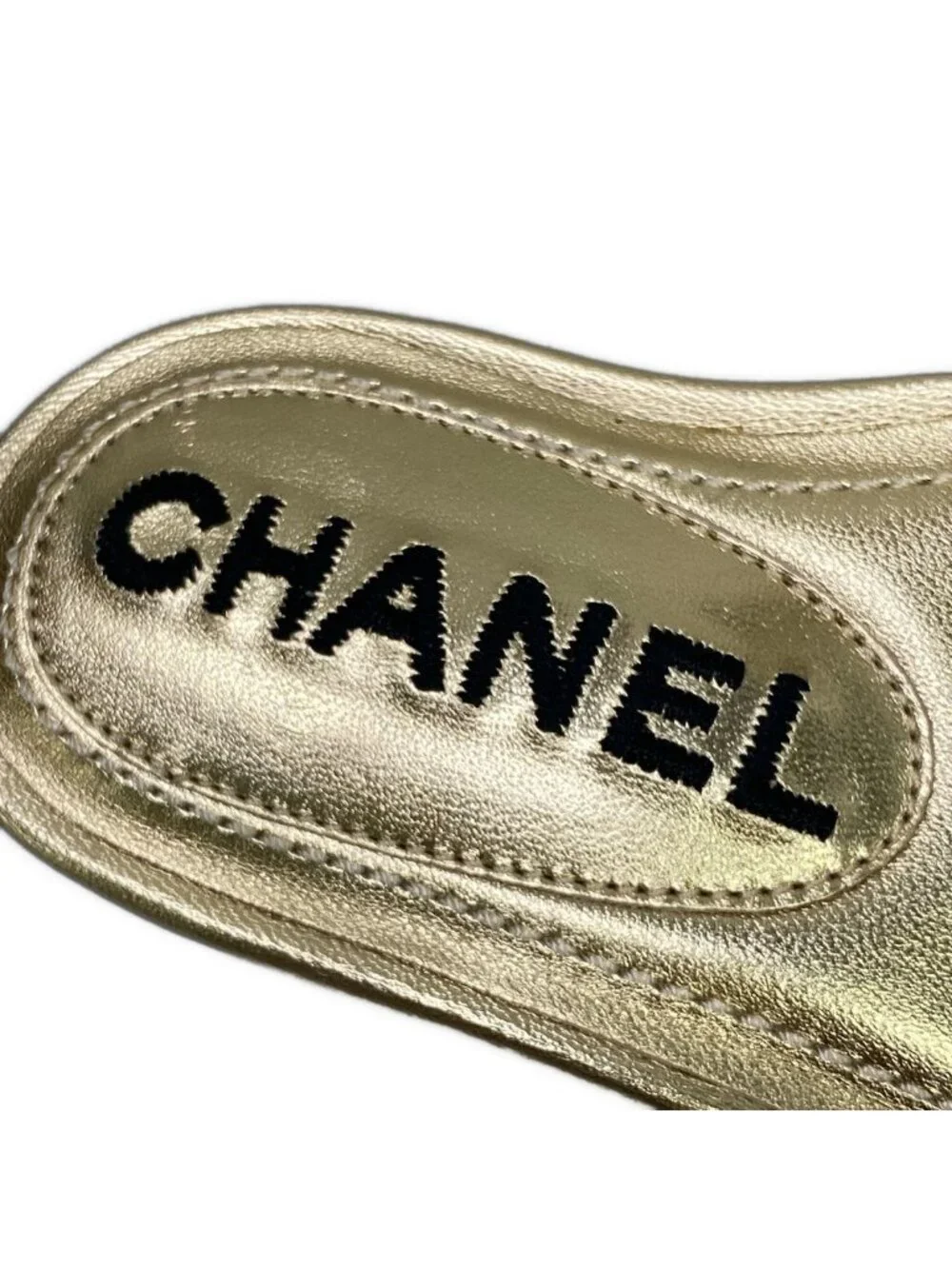 Chanel Sandals Gold CC Logo Quilted Leather